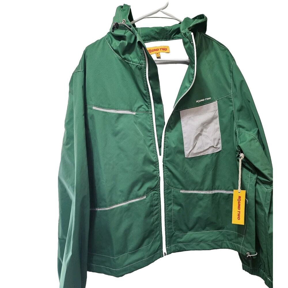Round Two Green Hooded Jacket with Reflective Accents Gorpcore Windbreaker